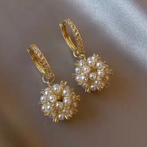 Anthropologie Gold Pearl Drop Earrings